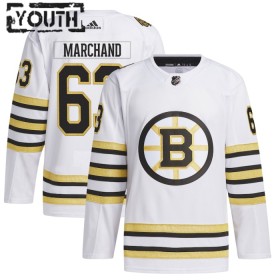 Boston Bruins Dresy 100th Anniversary Brad Marchand Adidas 2023-24 Bílý Authentic - Dětské